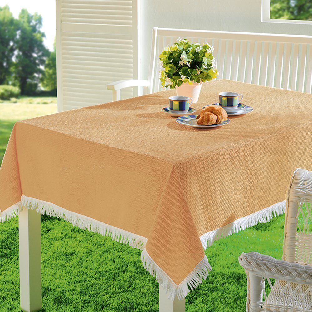 Emhelle Gartentischdecke Garten Balkon Terrasse Tischdecke Camping Picknick wetterfest (Packung 1-tlg, mit Fransen), PVC