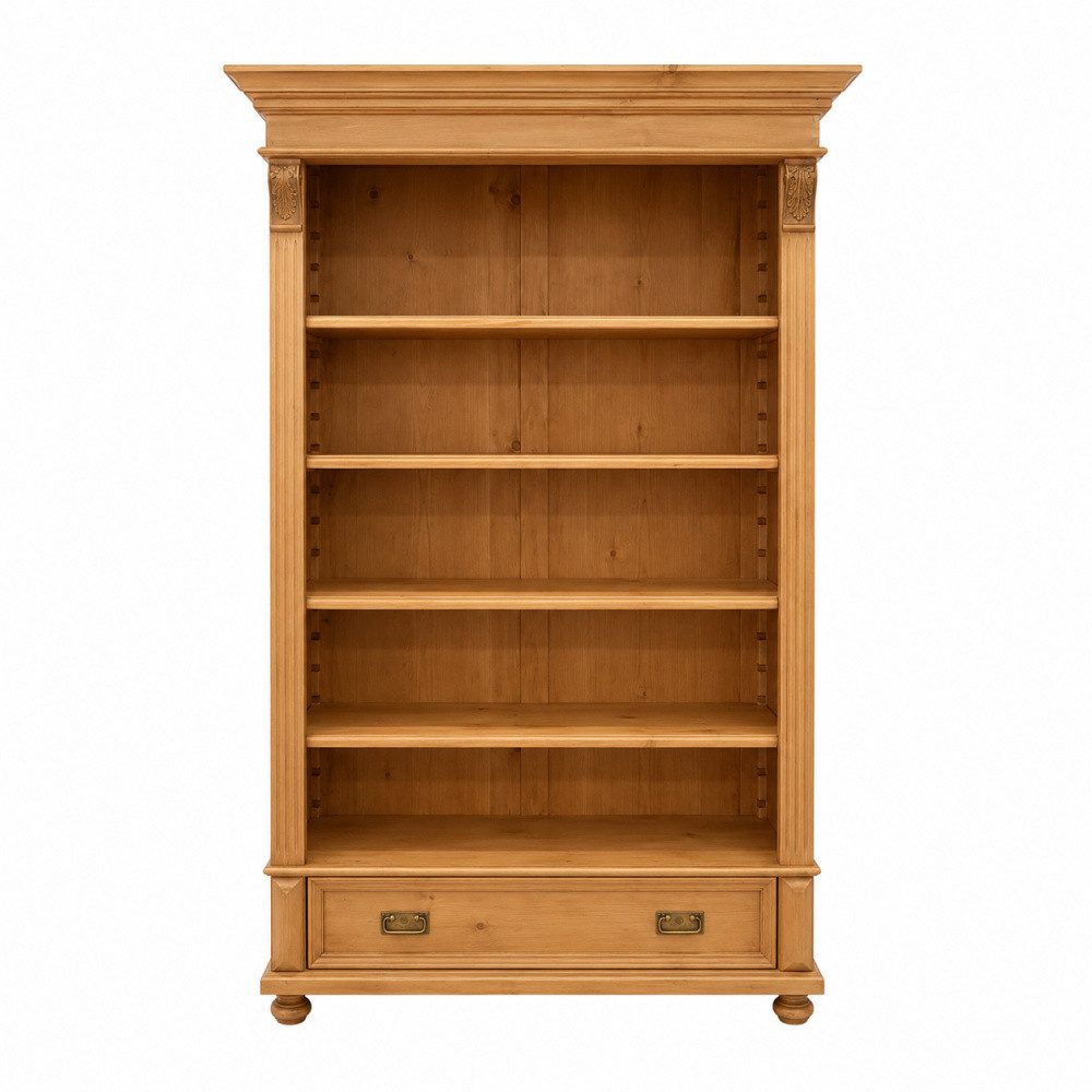 Wohnpalast Bücherregal Premium Bücherregal Massivholz – Landhausstil, gewachst, Handarbeit