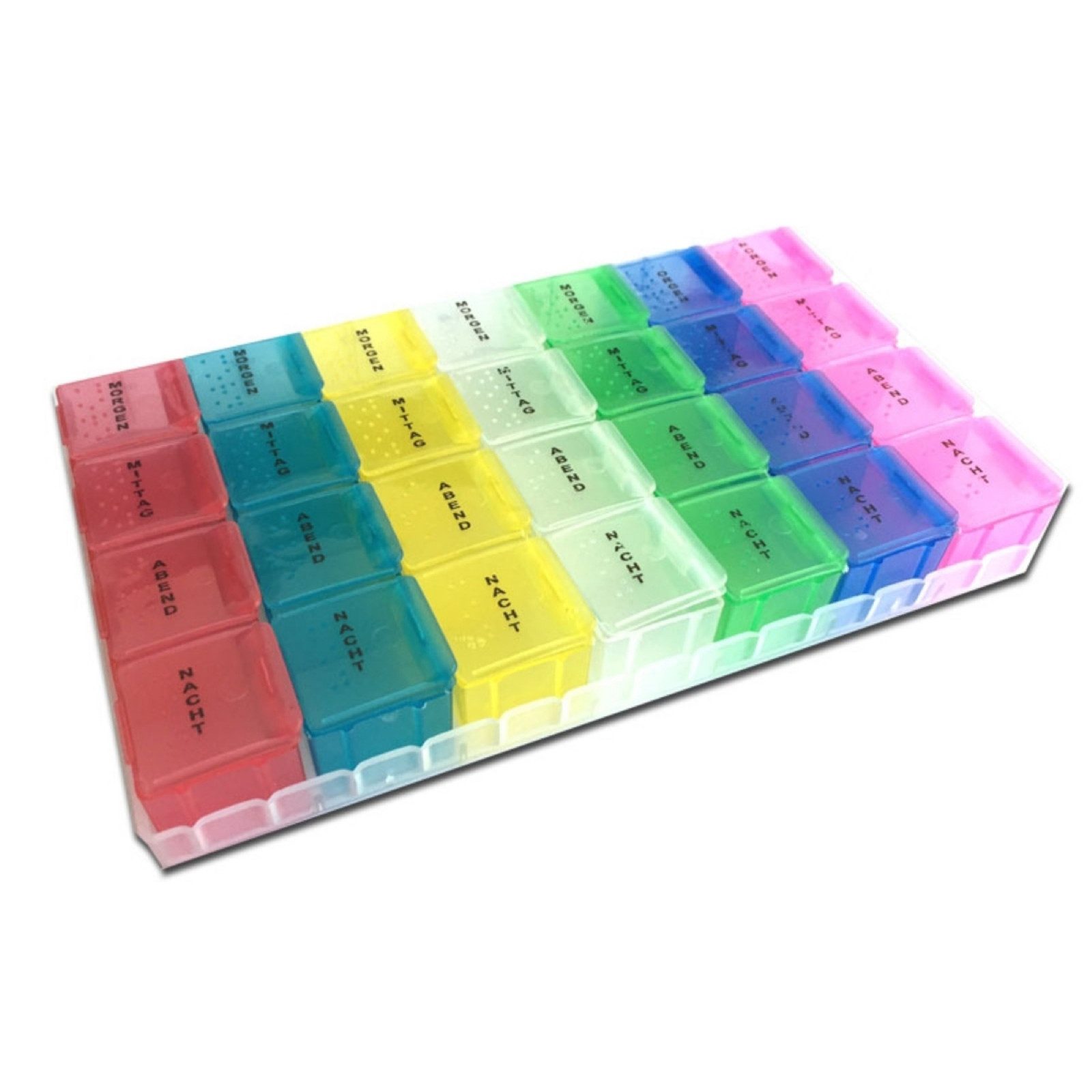 HAC24 Pillendose Pillenbox 7 Tage farbig Pillendose Medikamentenbox Tablettendose (1 St), mit 7 bunten Tagestreifen