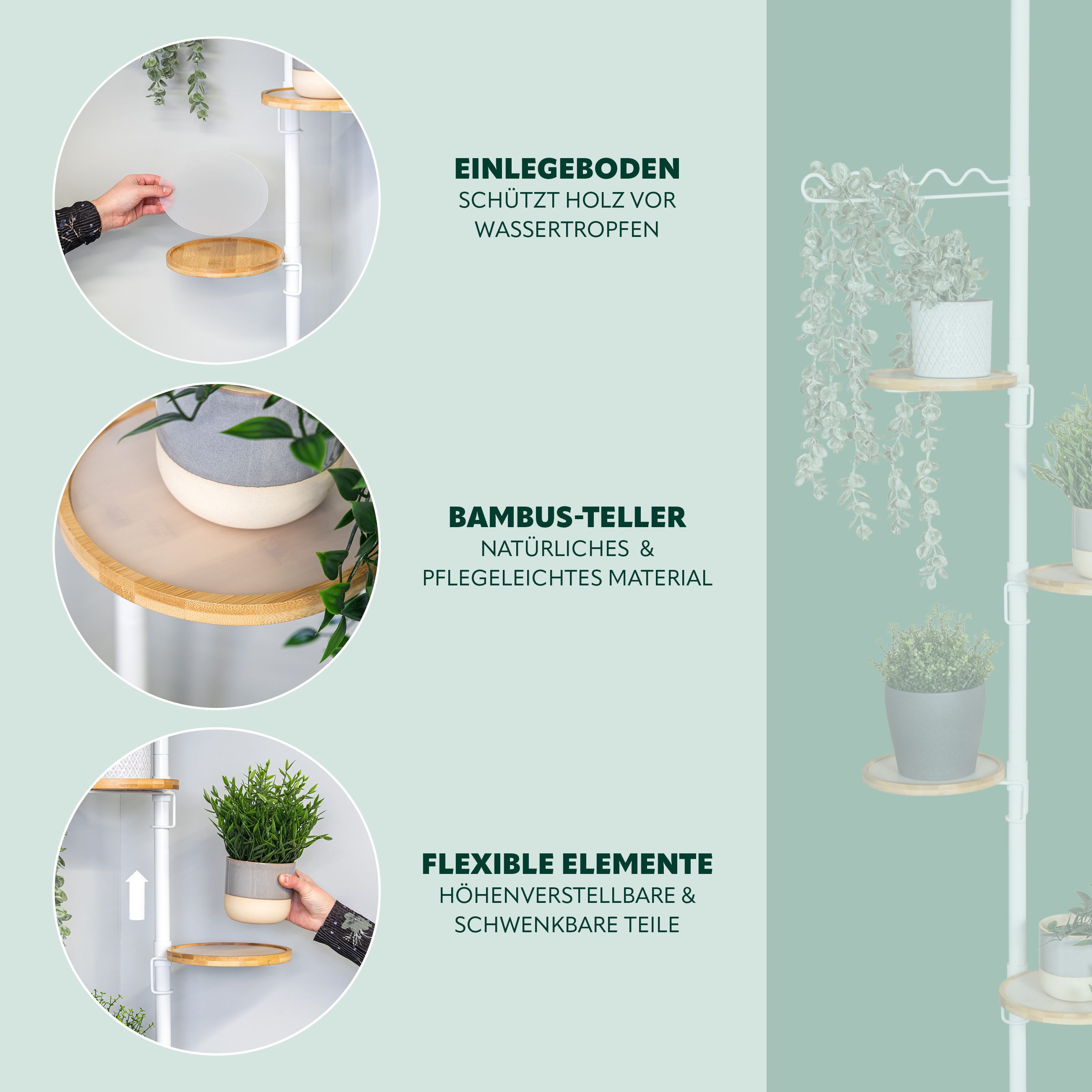 bremermann Blumenständer Teleskop-Blumenregal mit 4 Bambus-Ablagen – Bild 4 von 5