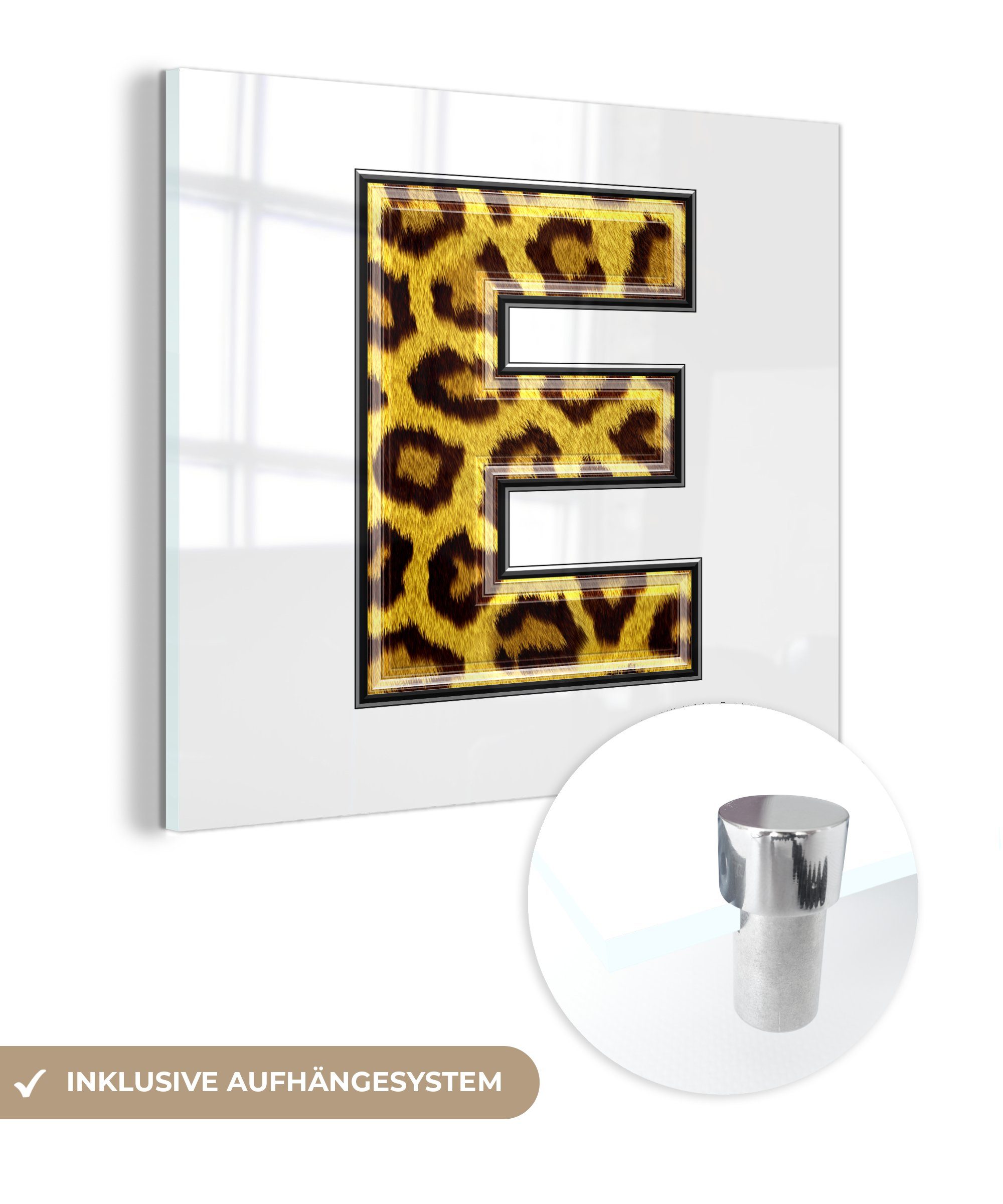 - Wandbild Glas Glasbilder Pantherdruck, Dreidimensionaler Buchstabe Wanddekoration Foto - (1 Acrylglasbild mit Glas auf St), MuchoWow - E auf Bilder