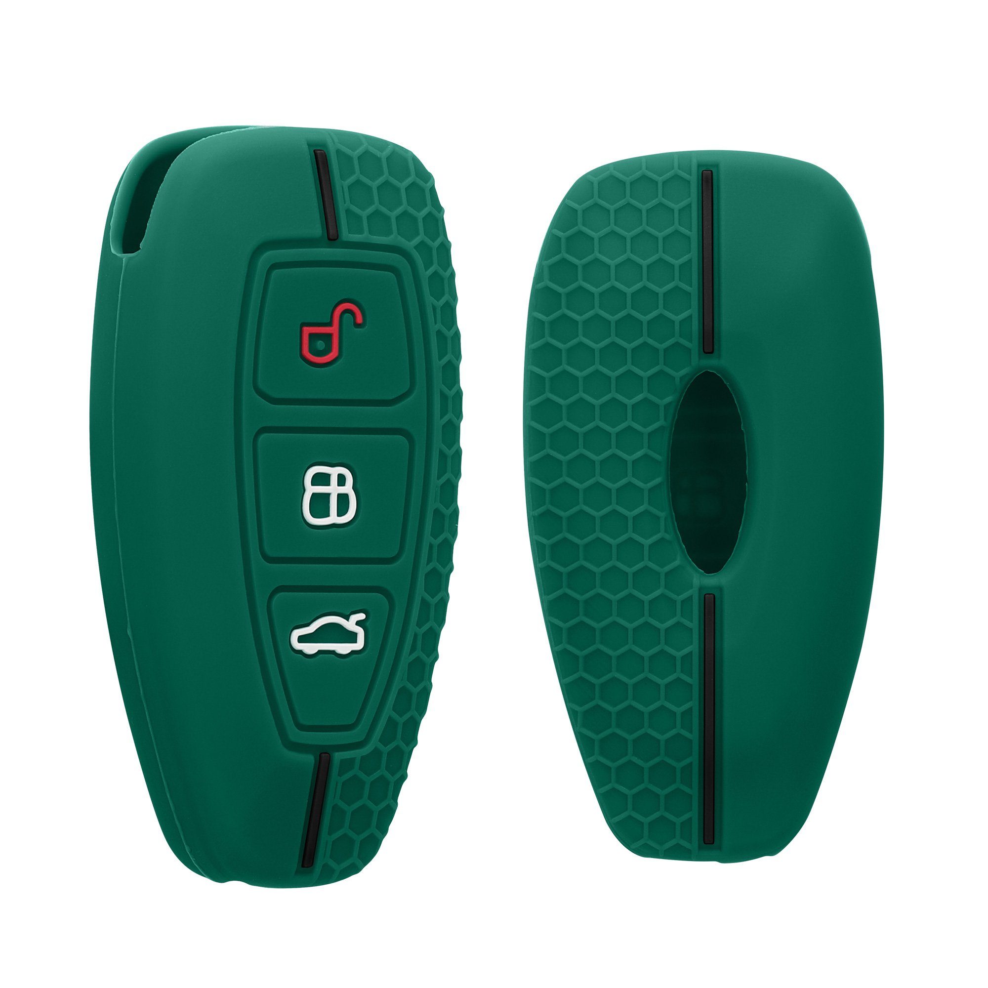 kwmobile Schlüsseltasche Autoschlüssel Case Dunkelgrün Cover Hülle Silikon für Ford, Schlüssel Schlüsselhülle