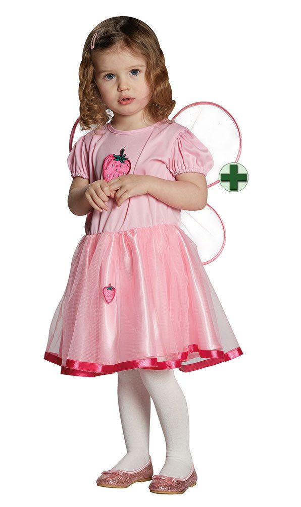 Karneval-Klamotten Feen-Kostüm Erdbeerfee Kinder Mädchenkostüm mit Flügel, Fee Mädchenkostüm rosa Feekleid mit Tüllüberrock Karneval