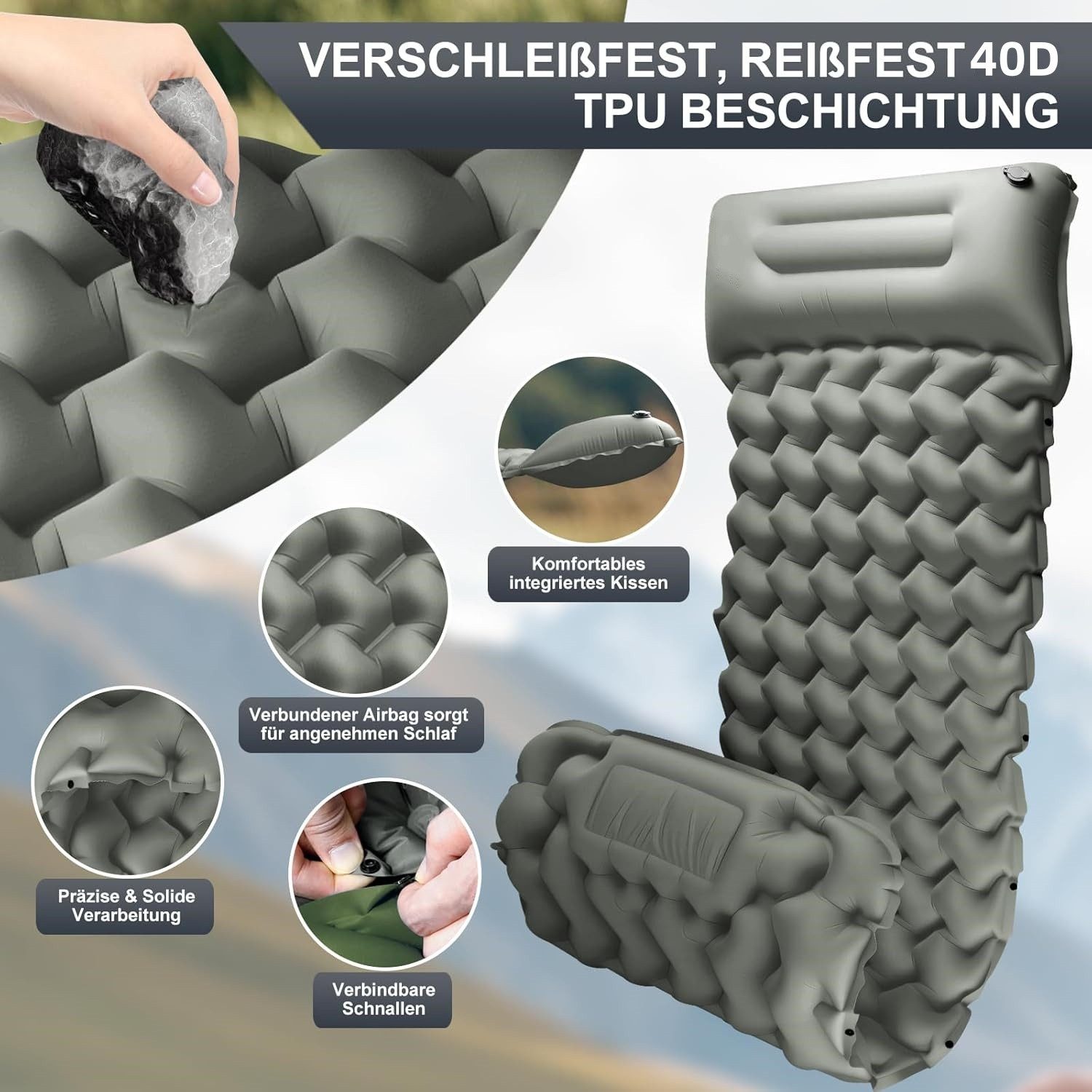 BlingBin Isomatte Selbstaufblasend 5CM Verdicktes Luftmatratze Selbstaufblasend, (1er Set, 1-tlg., 193 x 68 x 8 cm), mit Fußpumpe und Tragetasche für Outdoor, Camping, Reisen, Wandern