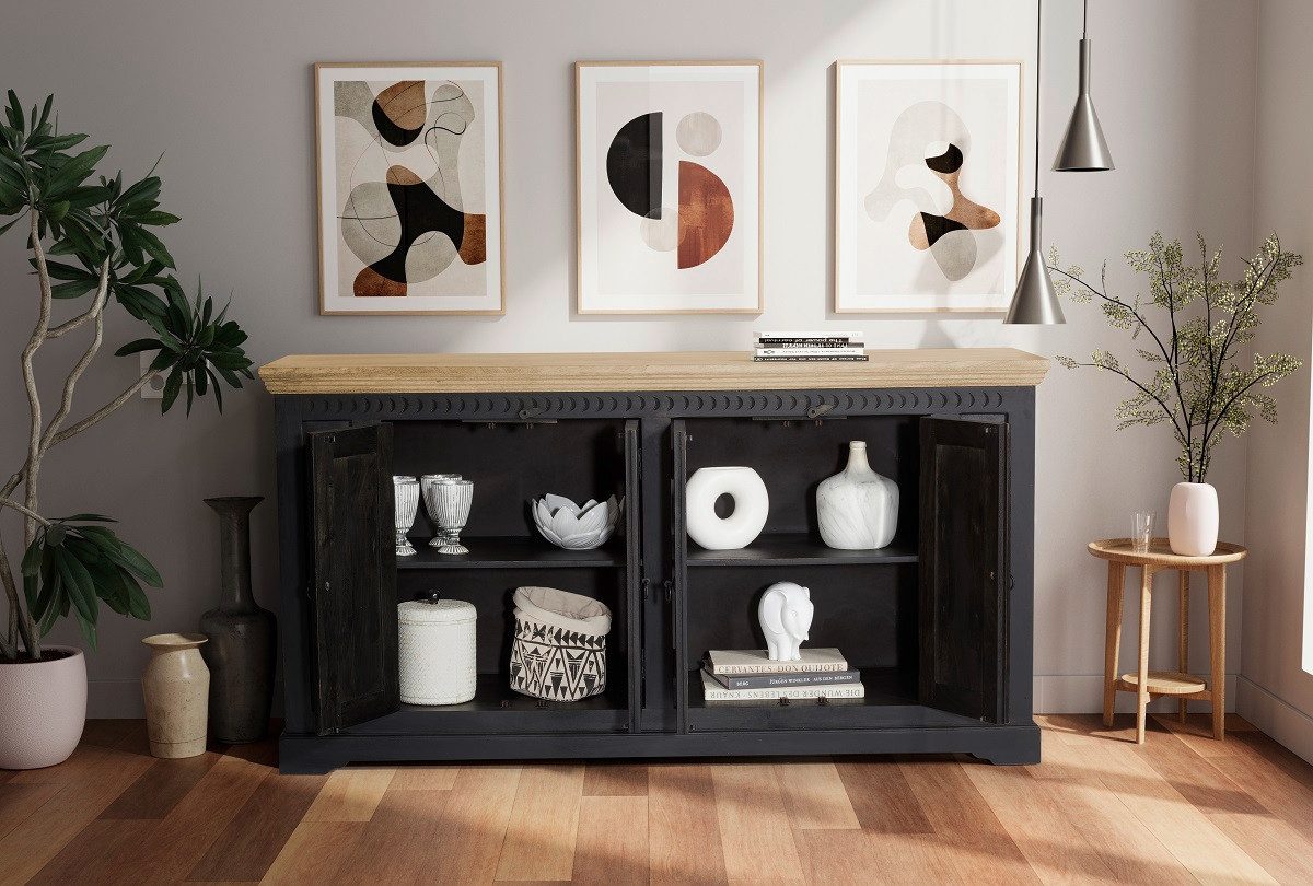 Main Möbel Sideboard Sideboard 171x90cm 'Mumbai' Mango natur & schwarz