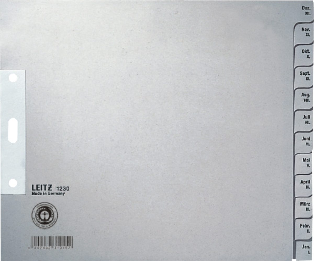 LEITZ Aktenordner Register A4 Jan.-Dez.1/2 Format 100g/qm grau