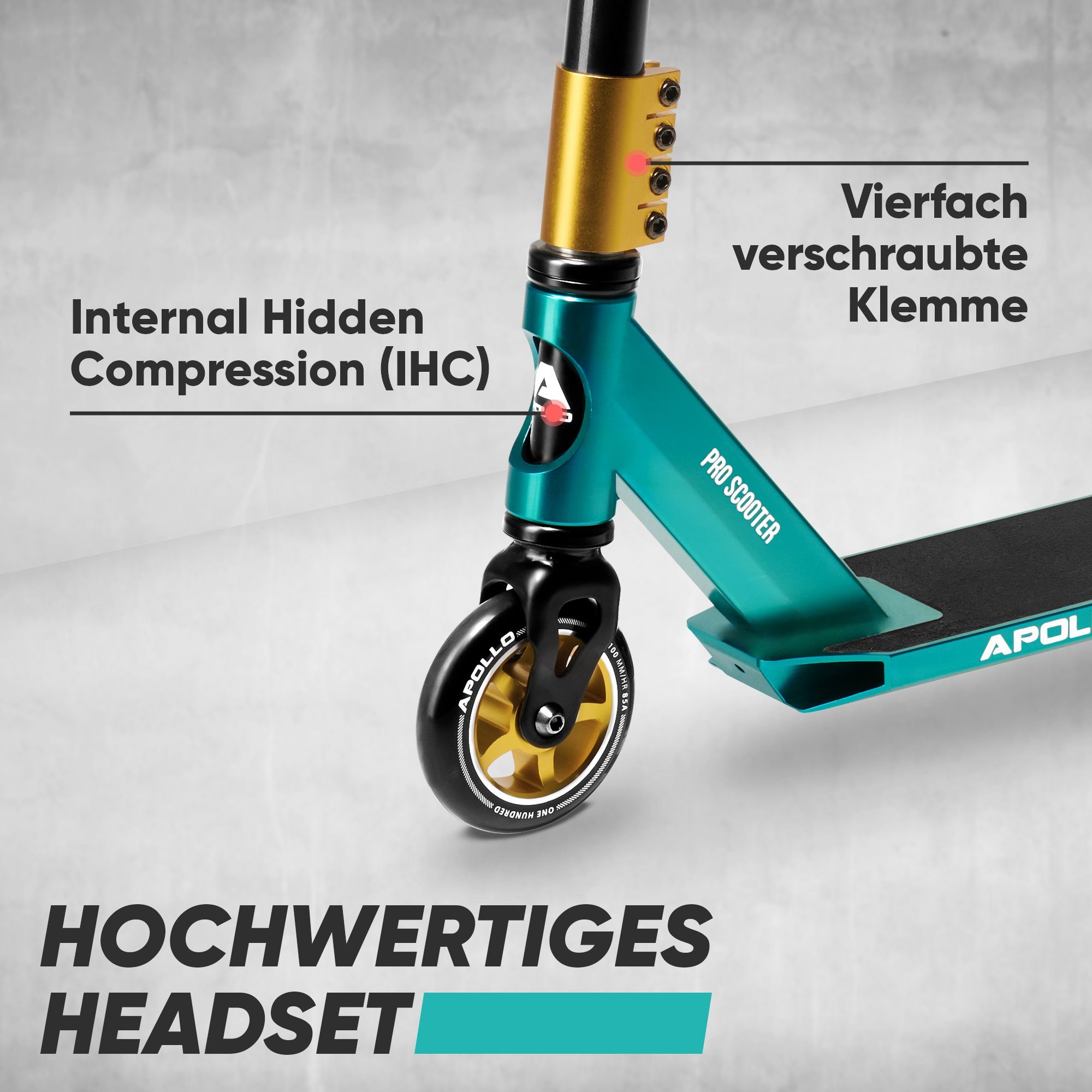 Apollo Stuntscooter Star Pro - Trick Scooter für Kinder und Teenies, Profi Stuntscooter mit ABEC9 Kugellagern und 100mm Alu Core Wheels – Bild 4 von 5