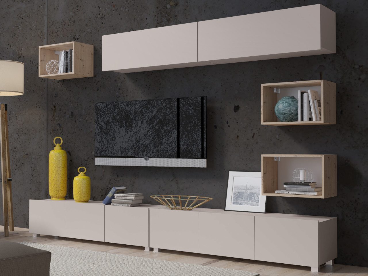 Wohnwand Medienwand CABRIA 31 kaschmir 7tlg TV-Lowboard Hängeschränke
