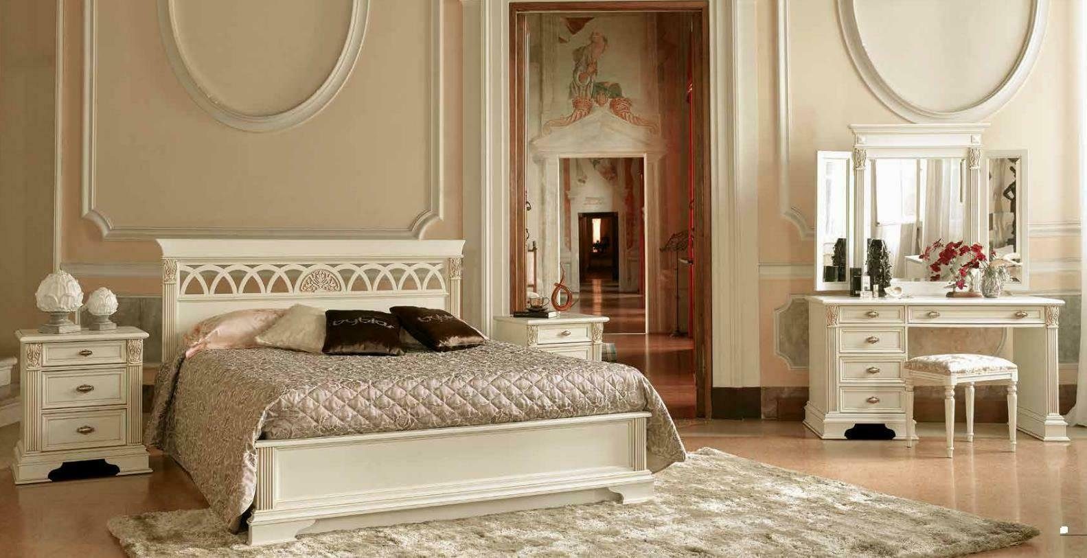 JVmoebel Schlafzimmer-Set, Klassisches Bett 2 Nachttische Schlafzimmer Set 3 tlg. Italienische Möbel Barock | Komplett-Jugendzimmer