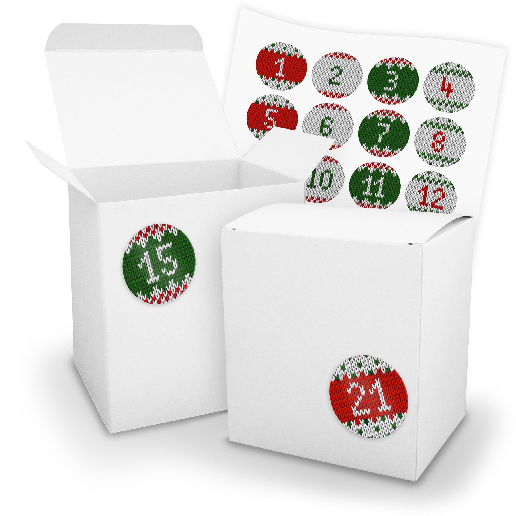 itenga befüllbarer Adventskalender Adventskalender zum Füllen 24x XL Würfel 11x9x12cm WEIß + Sticker V18