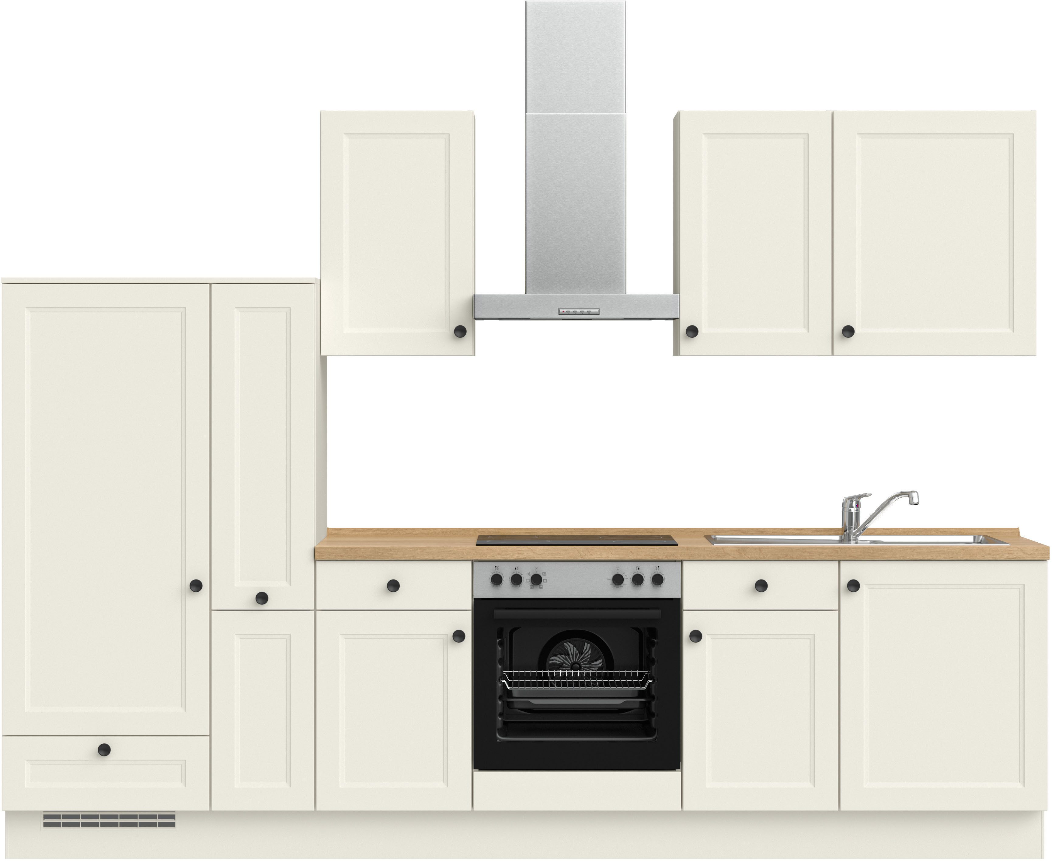 Front: Lacklaminat weiß | Korpus: Lacklaminat weiß | Arbeitsplatte: Eiche Sierra Nachbildung