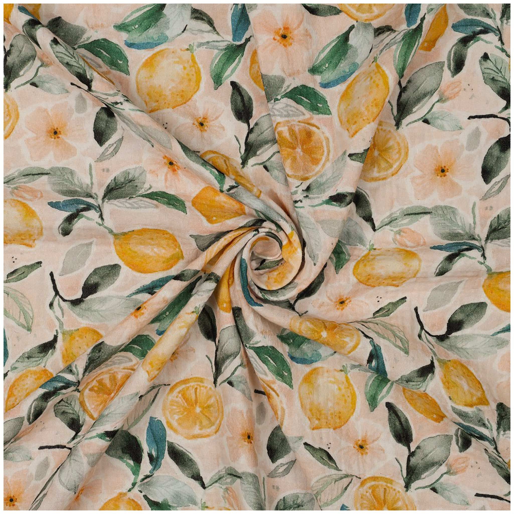 maDDma Stoff Musselin Zitronen Print Double Gauze ab 0,5m x 1,35m Sommerstoff