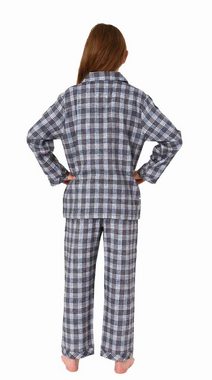 Normann Pyjama Mädchen langarm Flanell Schlafanzug in Karo Optik zum durchknöpfen