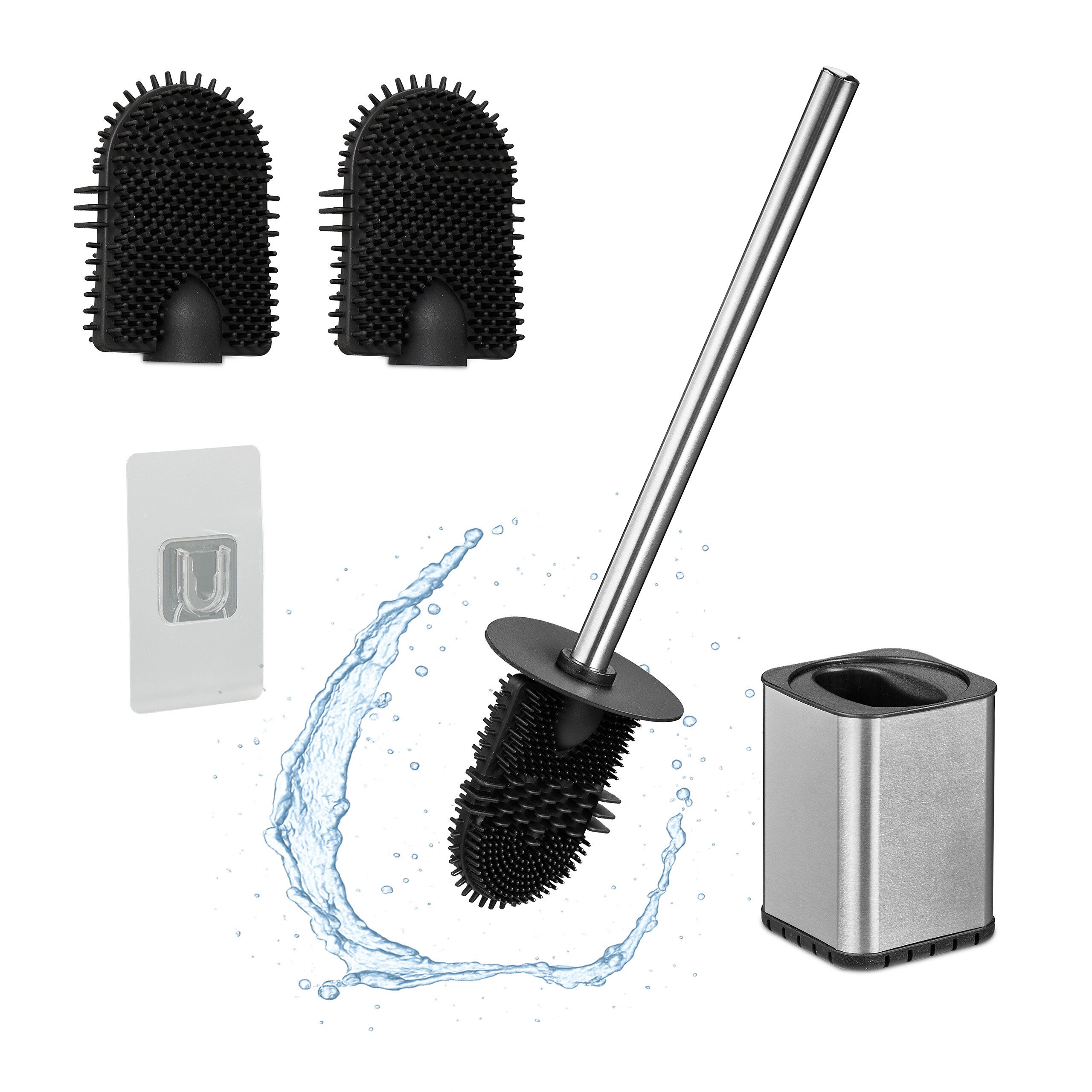 relaxdays WC-Reinigungsbürste Flache Toilettenbürste zur Wandmontage, Standard-WCs, Runde und eckige WC-Ränder, Alle handelsüblichen Toilettenränder, (4-tlg), silber