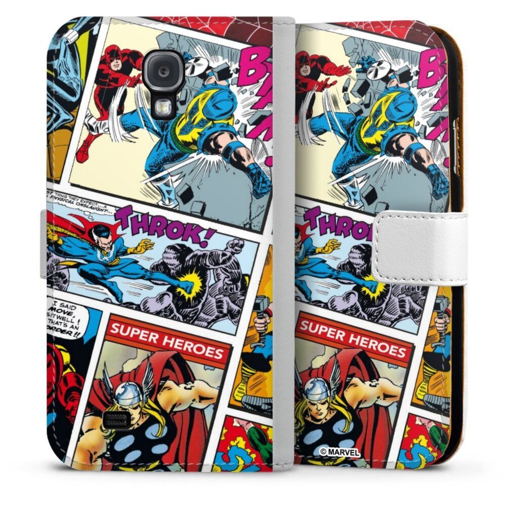 DeinDesign Handyhülle Marvel Retro Comic Blue, Samsung Galaxy S4 Hülle Handy Flip Case Wallet Cover Handytasche Leder