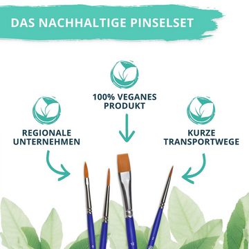 CreaTek Malpinsel Premium Pinselset Aquarellfarben 4 hochwertige Aquarellpinsel Aquarell, (4 St), Handarbeit Made in Germany 3 Rundpinsel 1 Flachpinsel