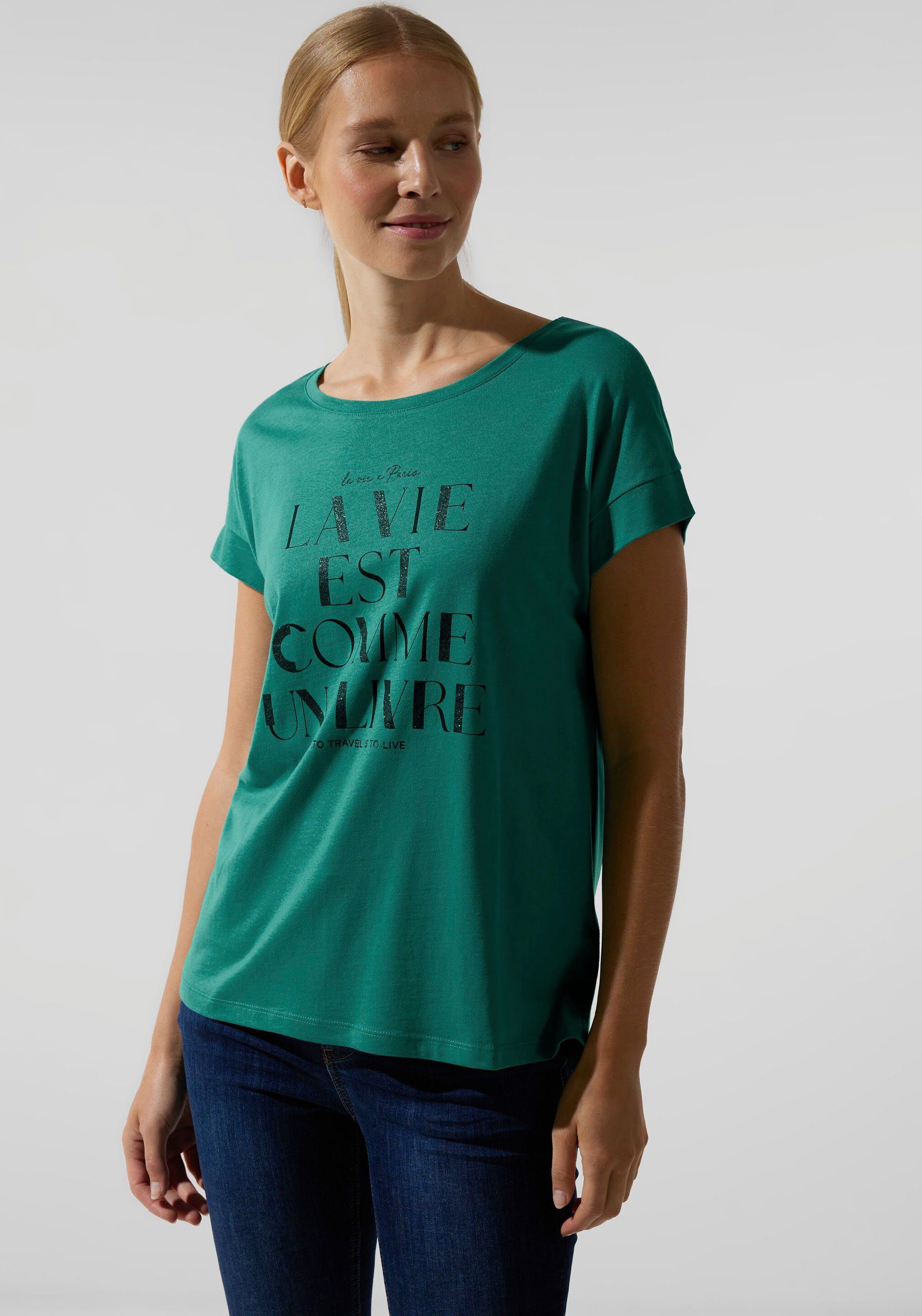 STREET ONE Shirttop mit schimmerndem Frontprint lagoon green