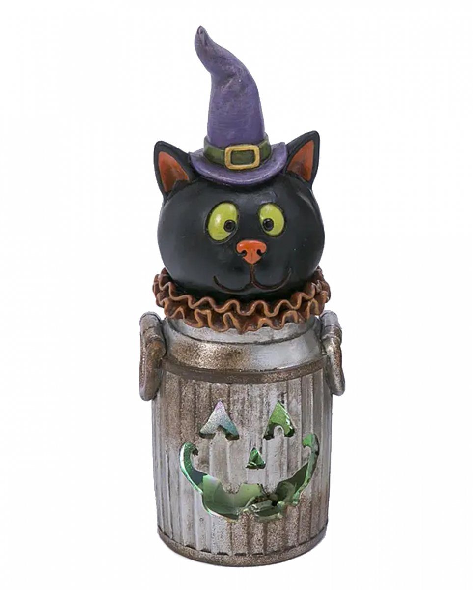 Horror-Shop Dekofigur Schwarze Halloween Katze in leuchtender Milchkanne | Dekofiguren