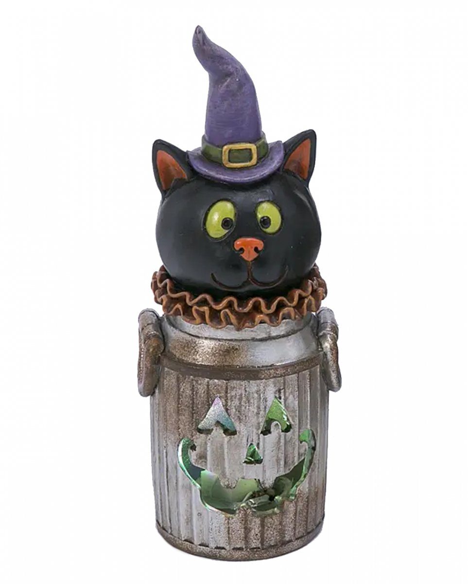 Dekoobjekt Schwarze Halloween Katze in leuchtender Milchkanne