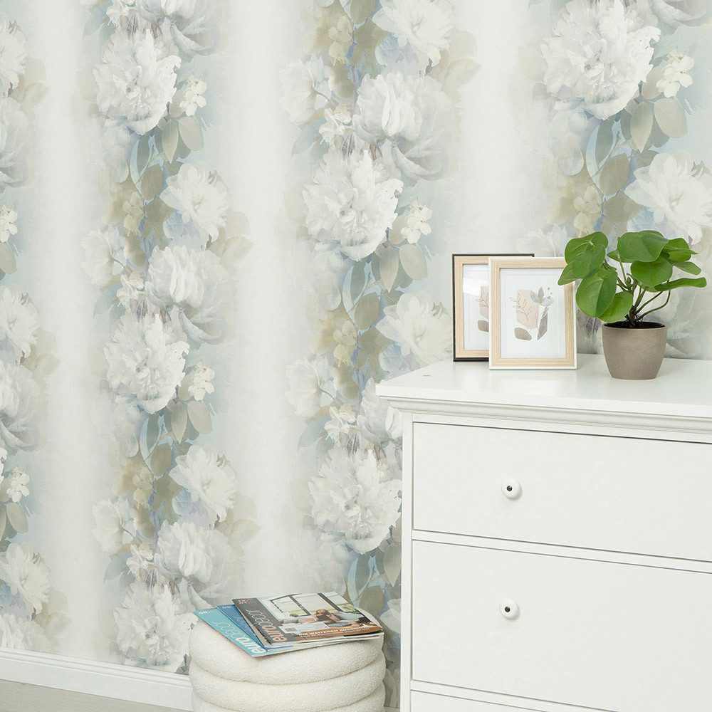 Erismann Vliestapete Blumen Muster Ranken Vintage Grau Blau Grün 10513-08 Aurora Erismann