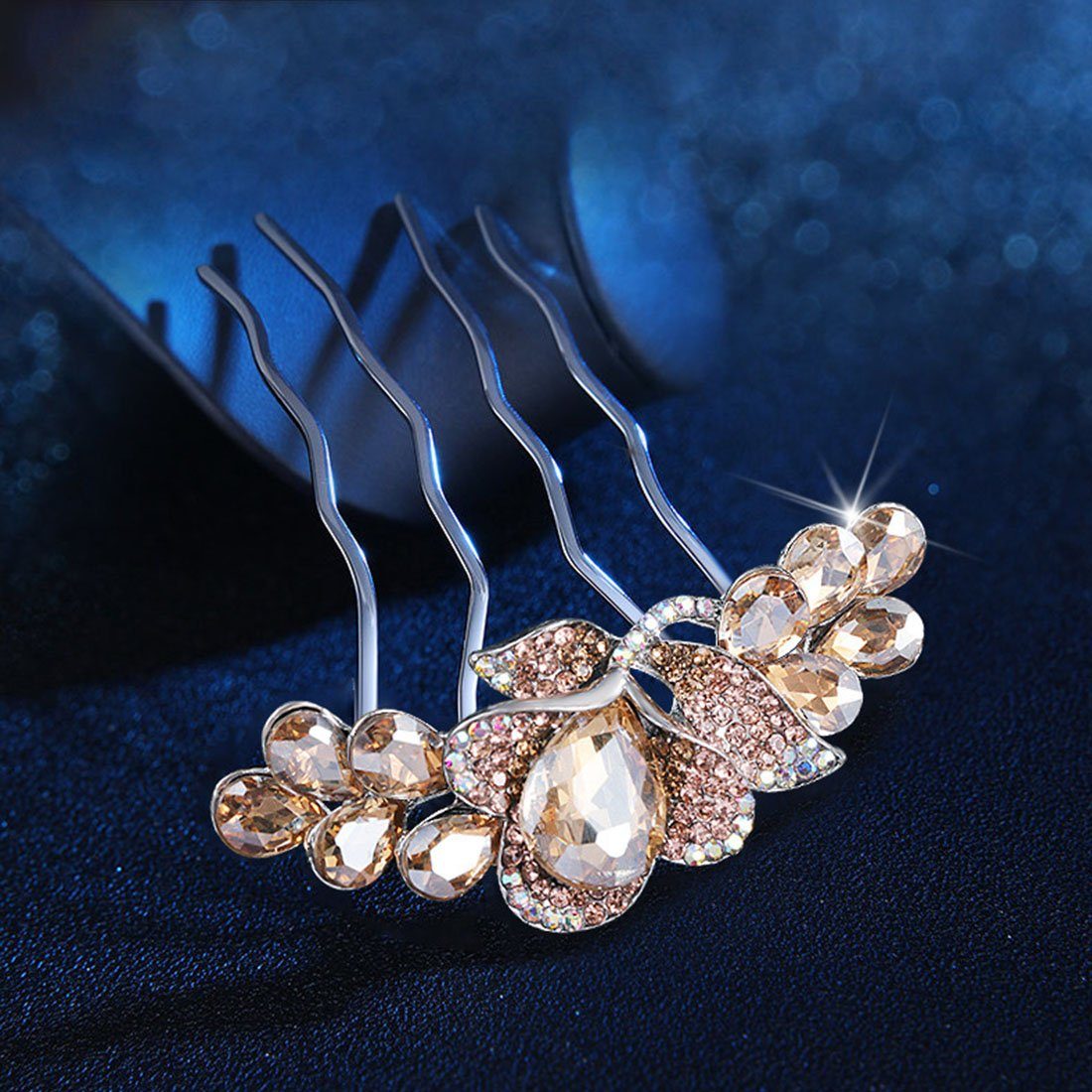 GLAMO Diadem Kristall-Diamant-Haarkämme Braut-Haar-Accessoires, Gelb Hochzeitshaarkämme