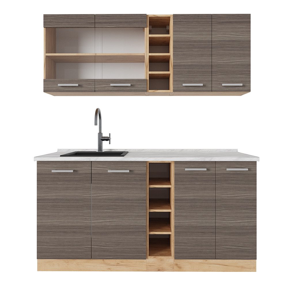 Vicco Küchenzeile R-Line, Edelgrau/Goldkraft Eiche, 160 günstig online kaufen
