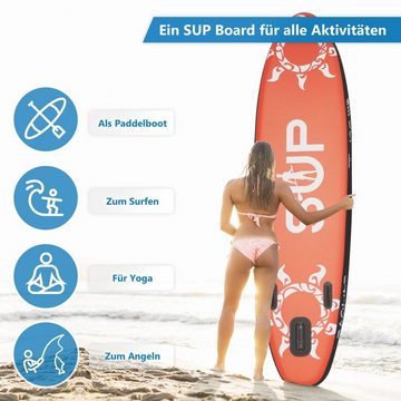 24Move SUP-Board Supboard Set, Premium Stand Up Paddleboard aufblasbar, inkl. Zubehör, Longboard, (Rucksack, Paddel, Action Cam ready, Doppelhub Pumpe, Sicherungsleine, 6 tlg., für Kinder & Erwachsene, ROT, 305x76, bis 150 kg), mit Drop Stich Technologie und Anti-Rutsch Oberfläche