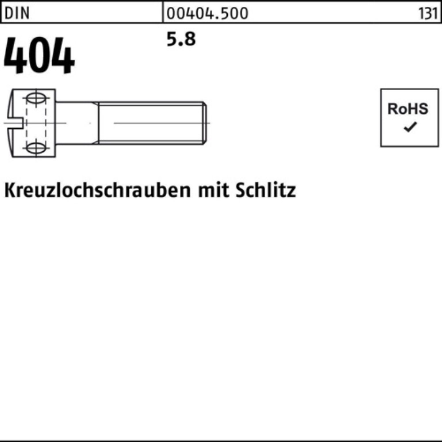 Reyher Stück Pack 100er Schraube 5.8 DIN 16 M6x 100 DIN 404 Schlitz Kreuzlochschraube