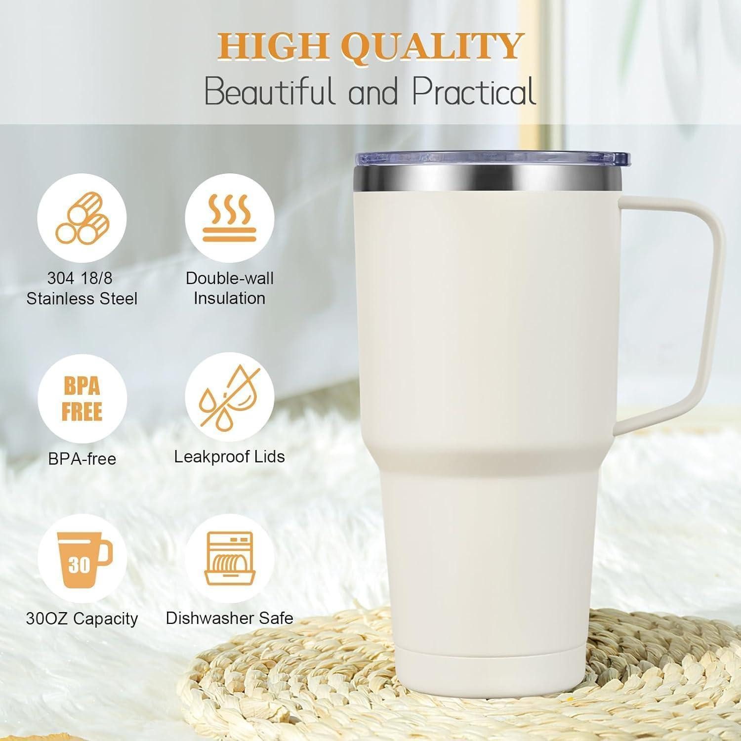 LuxusKollektion Thermobecher Doppelwandiger Thermobecher 900ml mit Strohhalm und Henkel, Edelstahl