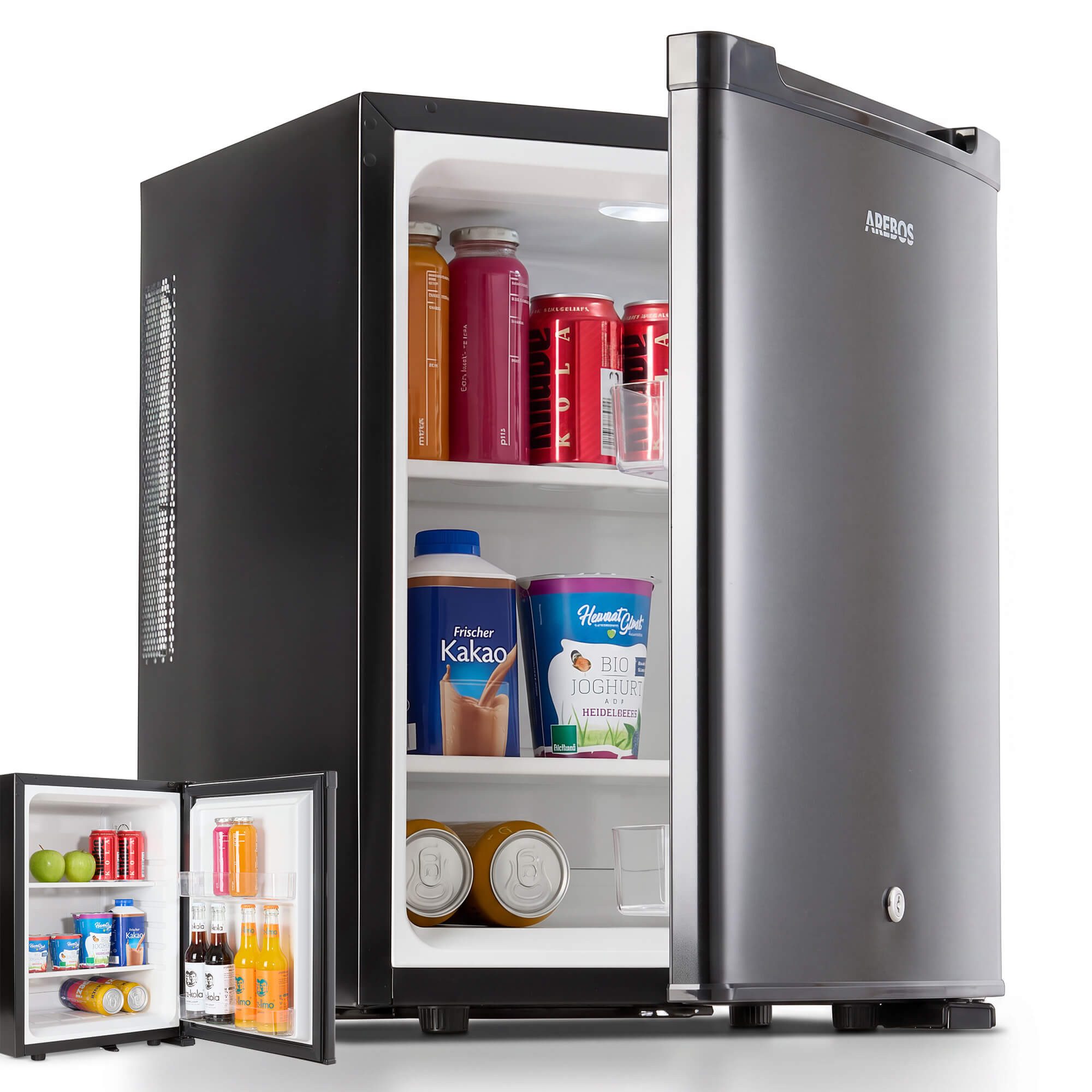 Arebos Getränkekühlschrank AR-HE-MKS40, 55.9 cm hoch, 42 cm breit, 3-Stufen Thermostat, Türanschlag wechselbar, Glasablagen, 2 Türfächer