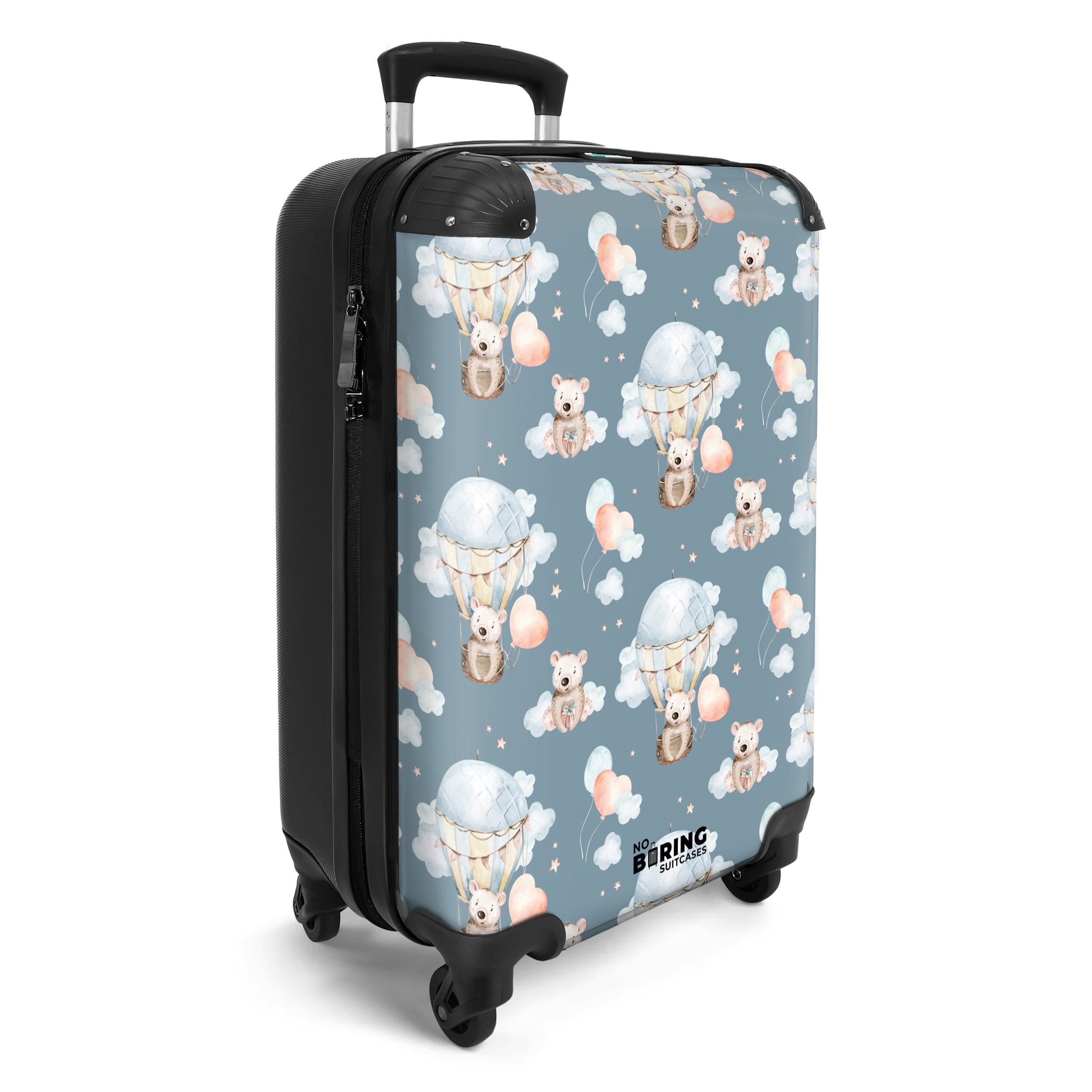 NoBoringSuitcases.com© Kinderkoffer Bären in Heißluftballons zwischen Wolken und Ballons 55x35x20cm, 4 Rollen, Kinder Koffer Klein, Trolley Handgepäck, Reisekoffer
