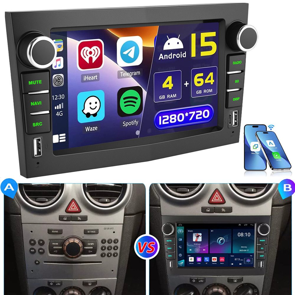 ESSGOO Android 15 Für Opel Zafira B Corsa C D Astra H Vivaro Vectra Autoradio (RDS, Digitalradio (DAB), FM)
