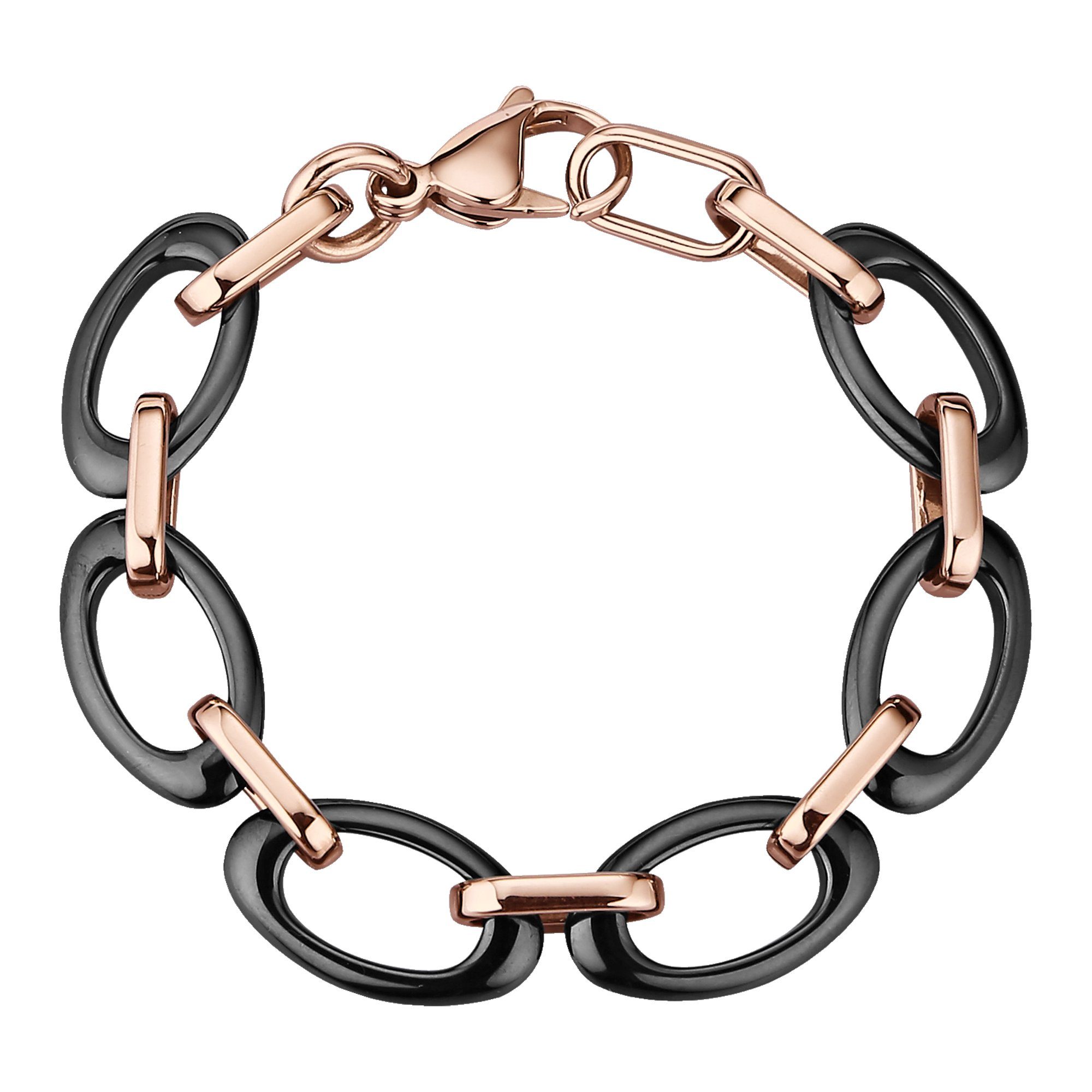 Jacques Lemans Keramik Armband Edelstahl mit rosévergoldet schwarzem