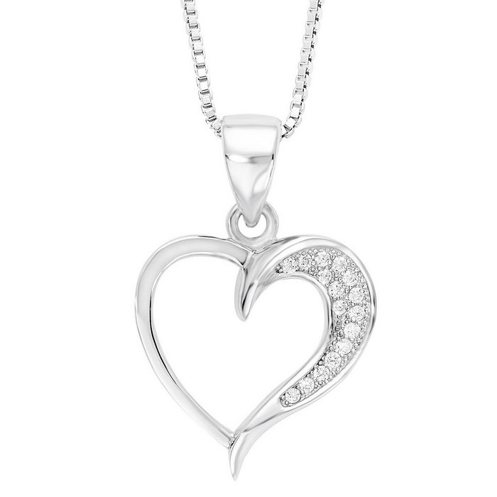 Amor Silberkette für Damen 925 Sterling Silber Zirkonia synth. Herz (2-tlg. Kette mit Anhänger)