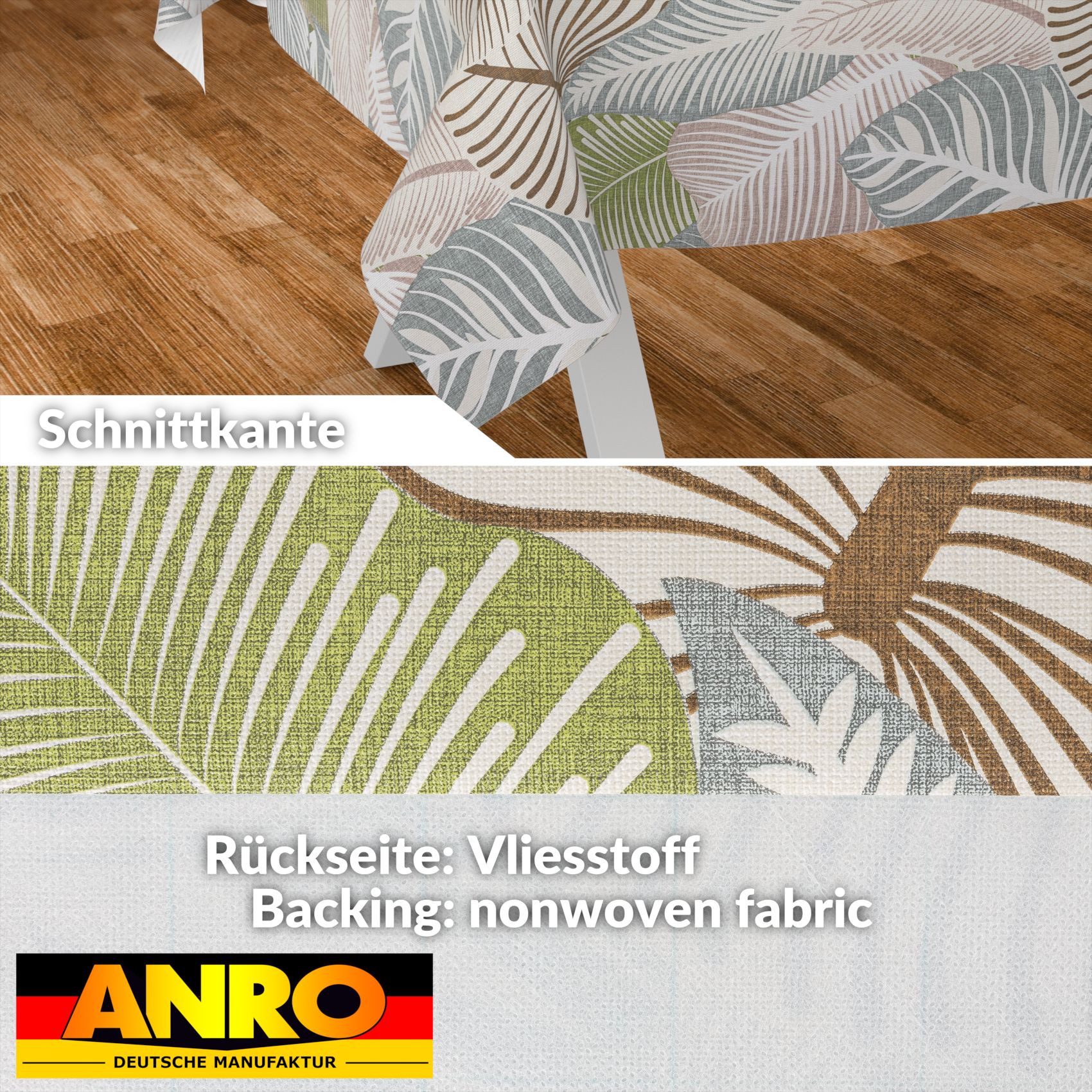 ANRO Tischdecke Wachstuchtischdecke abwaschbar Blätter Tischwäsche Gartentischdecke (Einzelstück 1-tlg), wasserabweisend pflegeleicht Extraordinär Grün 100x140cm