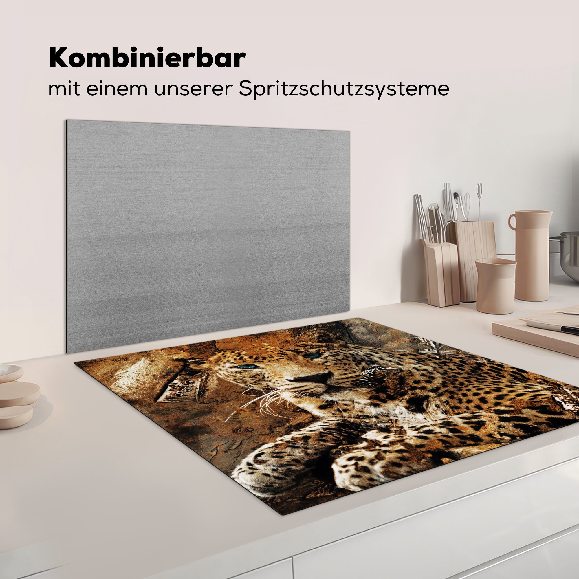 Vinyl, cm, 78x78 tlg), Leopard - Wild, Ceranfeldabdeckung, küche für Tiere (1 MuchoWow Arbeitsplatte - Herdblende-/Abdeckplatte