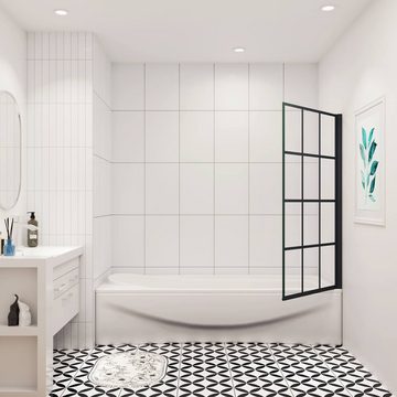 duschspa Badewannenaufsatz 80x140cm ESG Drehwand mit Gitter Duschabtrennung auf Badewanne, Einscheibensicherheitsglas, Sicherheitsglas, (Set), Glas