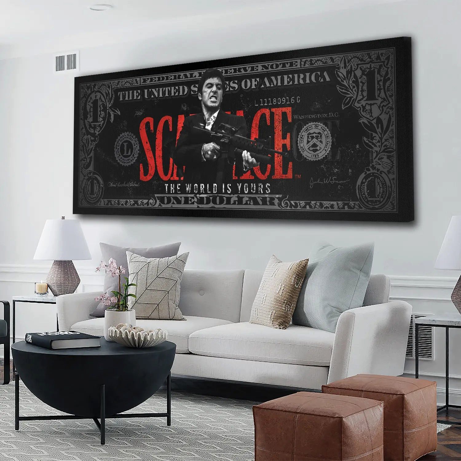 Artedinoi Leinwandbild Motivation Dollar Zitat, Scarface Leinwandbild Wandbild Kunstdruck XL, Dollar mit Gangster-Zitat – Bild 3 von 5