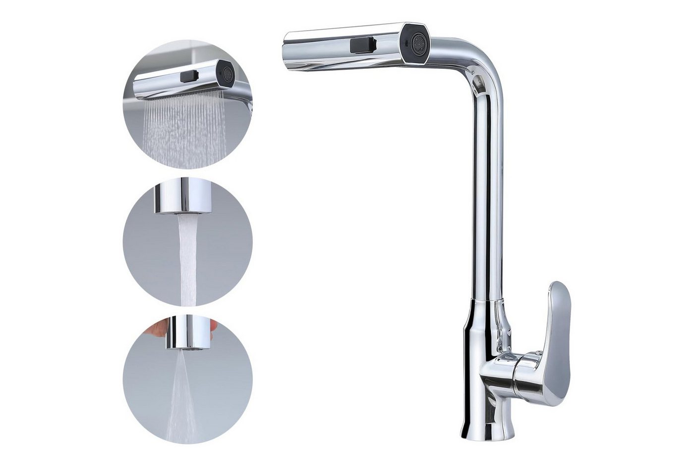 Thumbnail - OKWISH Küchenarmatur Wasserhahn Spültischarmatur Küche Ausziehbar Hochdruck Armatur 360° (Einhebelmischer mit 3 Strahlar...