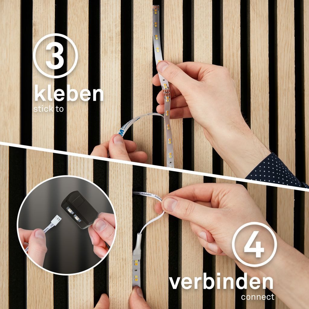 Briloner Leuchten Schrankleuchte 8020294, Dimmfunktion, LED fest integriert, 2700K - Extra-Warmweiß, LED Strip 2,6m Weiß 24V Zubehör Akustikpaneele Wohnzimmer Flur