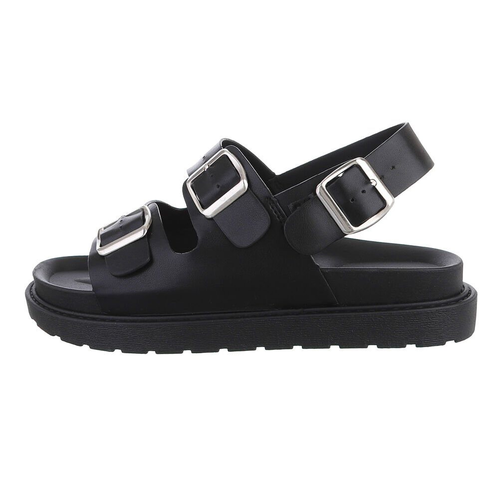 Ital-Design Damen Freizeit Sandalette Flach Plateausandaletten in Schwarz