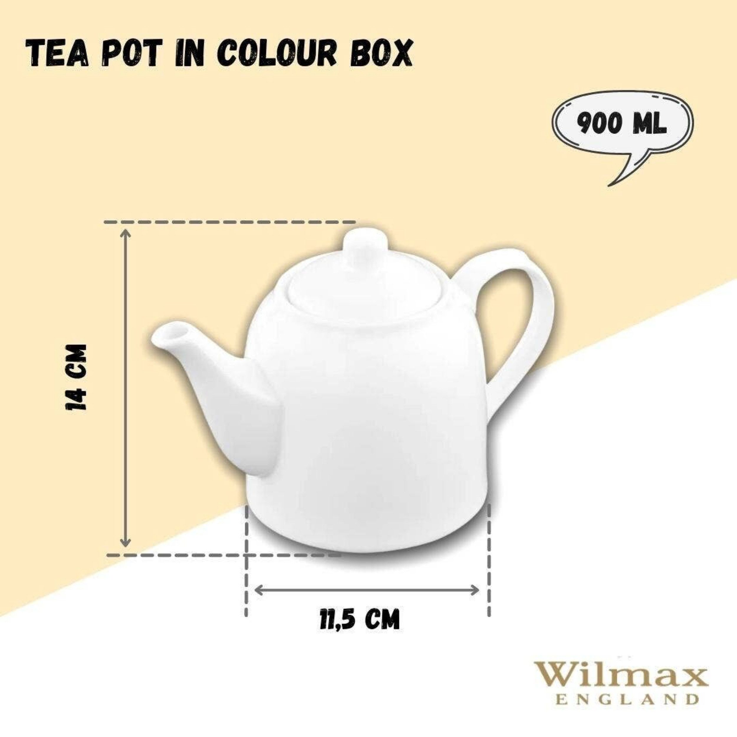 Wilmax England_Homtex Kanne, Weiße Teekanne aus Feinporzellan in Farbbox, hochwertiges Porzellan