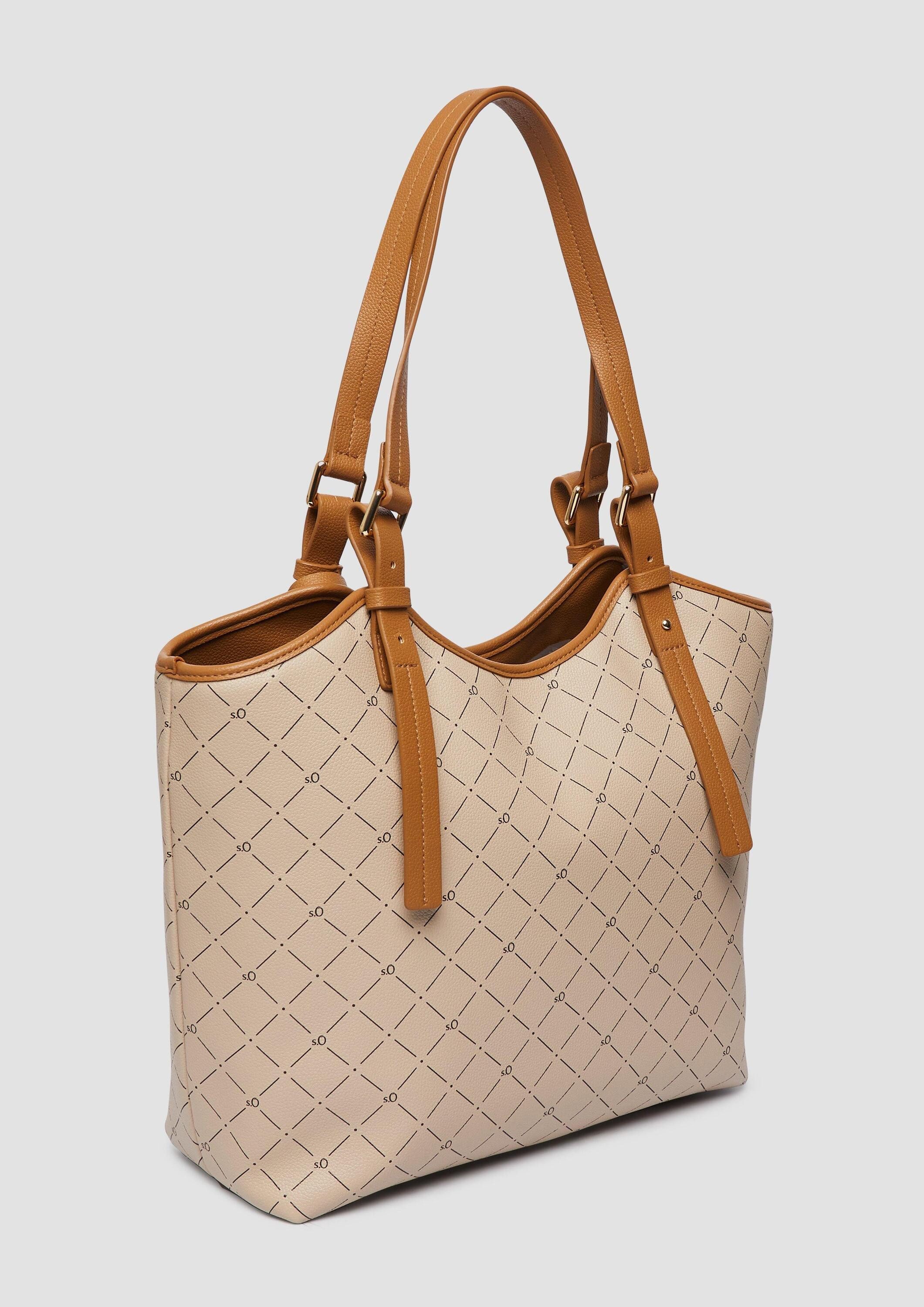 s.Oliver Shopper Tasche, Geräumiger Shopper in Leder-Optik mit Logo-Print