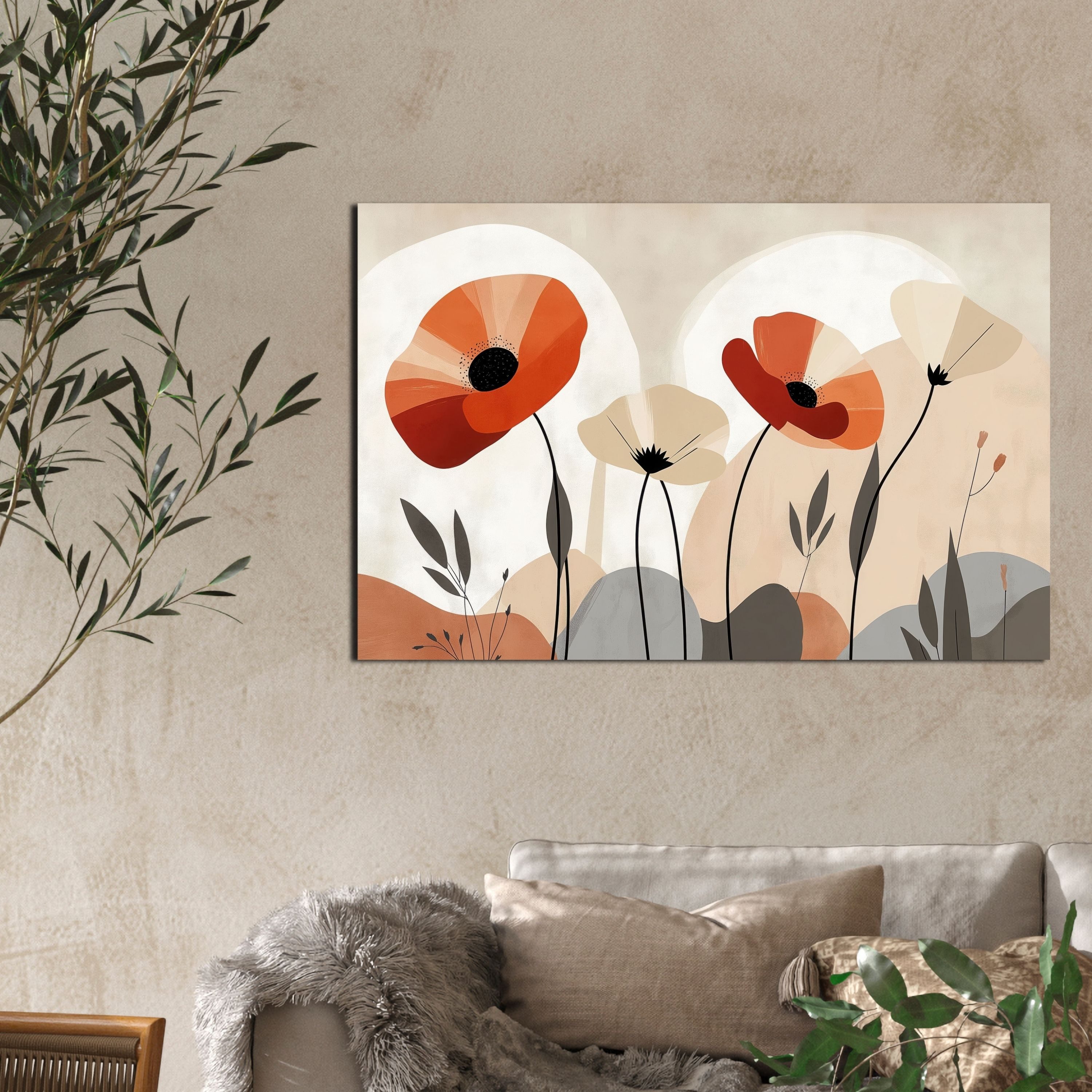 DARO Design Leinwandbild Modern Abstrakt Wandbilder XXL Wandbild Wand Deko Leinwand Bilder, (rote Blüten - Bild Groß Wohnzimmer Schlafzimmer Küche Esszimmer Ein – Bild 4 von 5