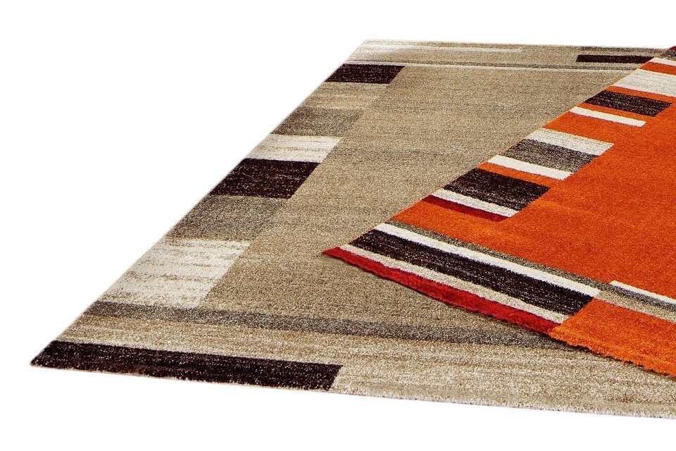 Peyer Syntex Teppich Teppich modern Design, beige-grau, Rechteckig, Höhe: 8 mm, Bordüre, pflegeleicht, Wohnzimmer, Esszimmer, Flur, Diele