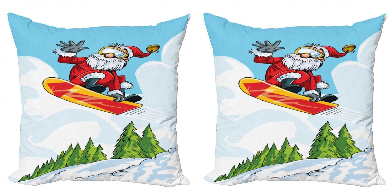 Stück), Weihnachtsmann Springen Abakuhaus Accent Sie Doppelseitiger Kissenbezüge Modern auf Pines (2 Digitaldruck, Snowboard