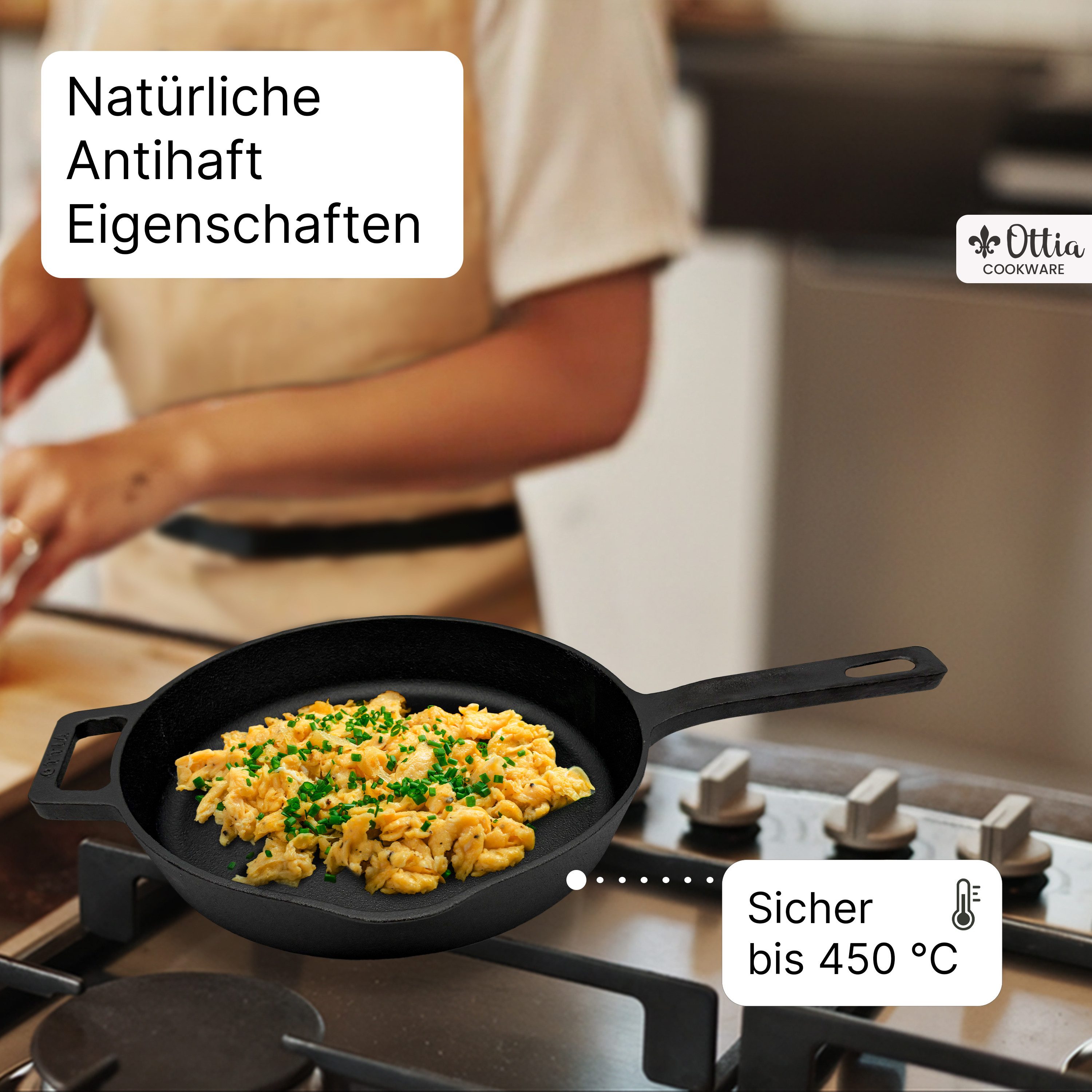 Ottia Bratpfanne Reine Gusseisenpfanne: Gusseisen, Eisenpfanne, Cast Iron Pan