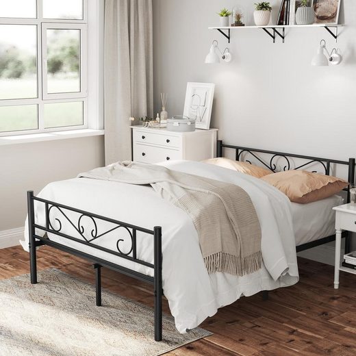 VASAGLE Bettgestell »Metallbett« (1-tlg), Einzelbett, Doppelbett, mit Lattenrost und Bettgestell, 90-140 cm (B)