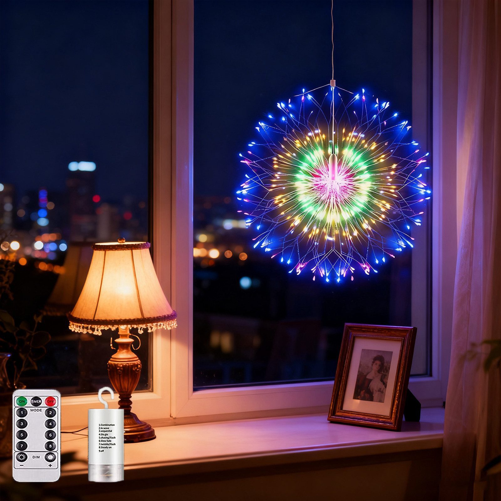feinlux LED-Lichternetz LED-Lichtervorhang, 200 LEDs Lichterkette Feuerwerk, mit 8 Lichtmodi für Zimmer, Weihnachten und Party