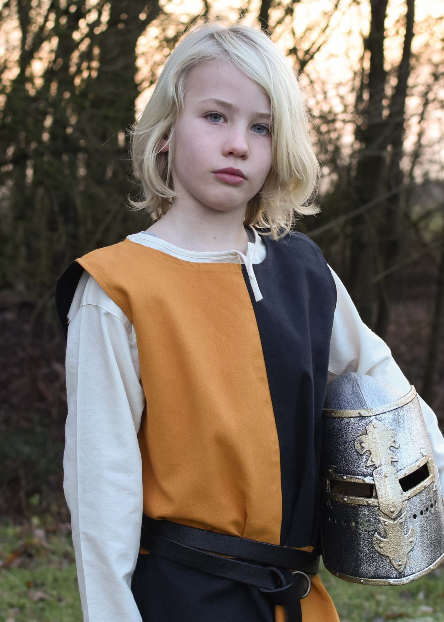 Ritter-Kostüm Kinder-Waffenrock Lucas, Mi-Parti, gelb/schwarz